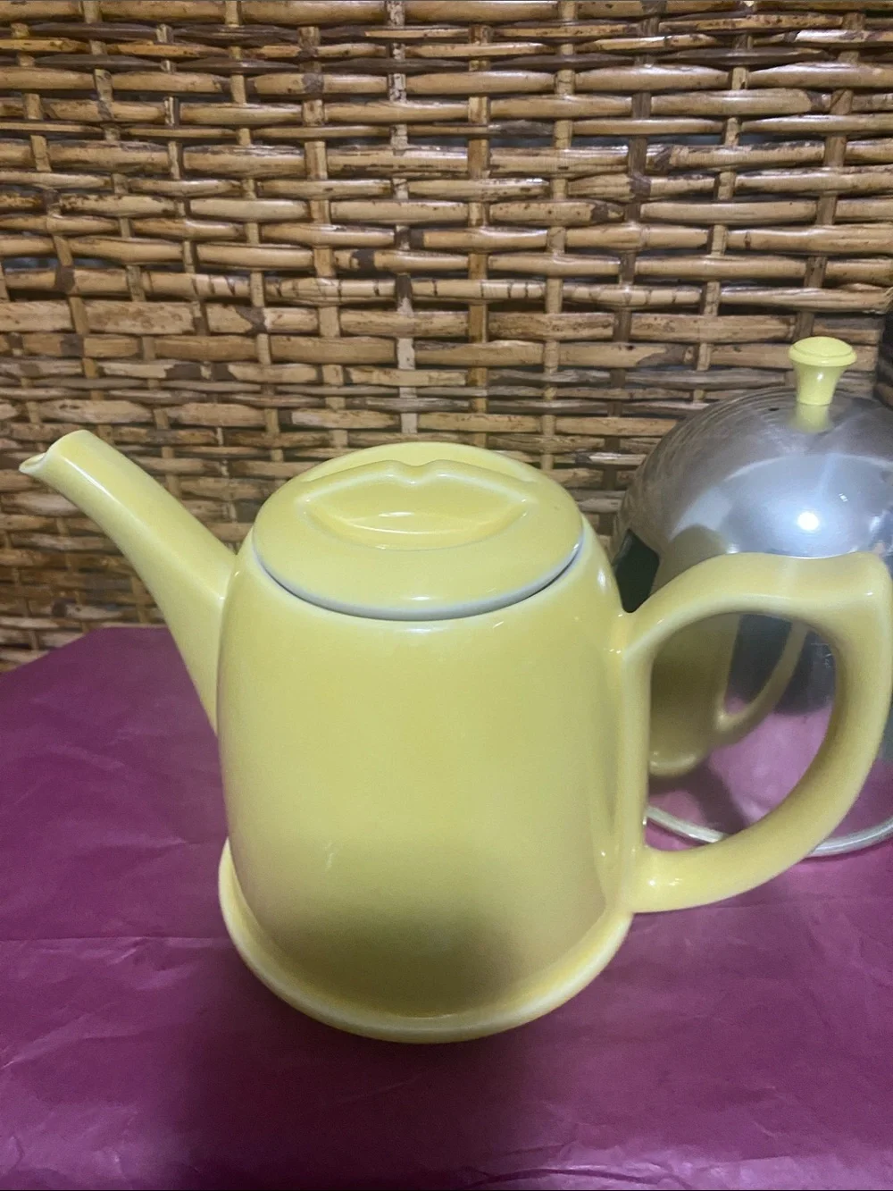 Vintage Mid century yellow Hall teapot w/ insulated cover